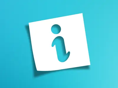 Information sign with cutout of letter i against a blue background 