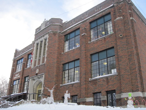 Two storey Collegiate Gothic style building