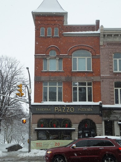 Front facade, red brick Queen Anne style three storey building