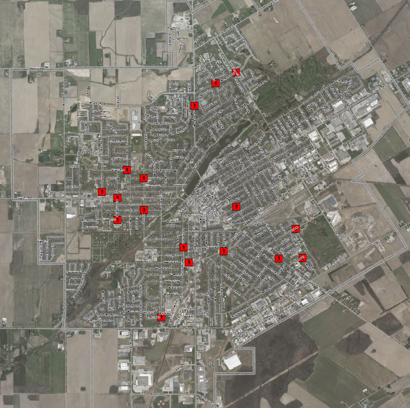 Map displaying crossing guard locations with the City of Stratford