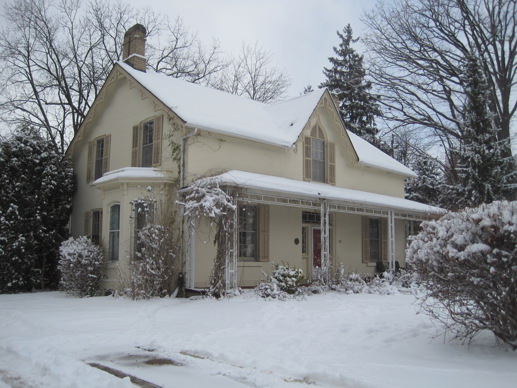 Yellow brick Gothic Revival style house